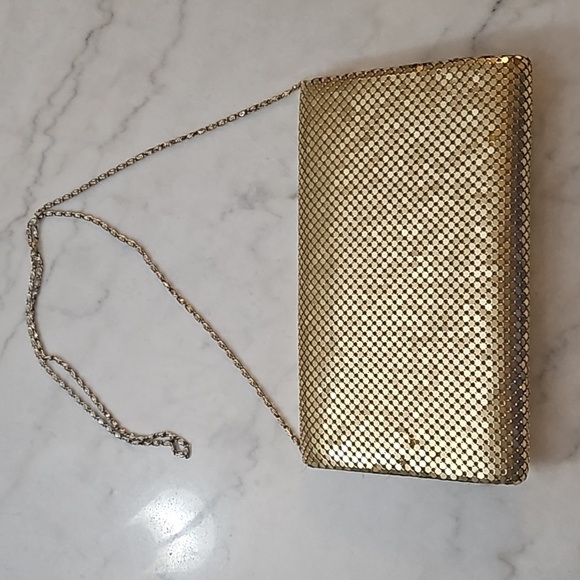 Vintage metallic gold clutch with metal shoulder strap. - Picture 2 of 5